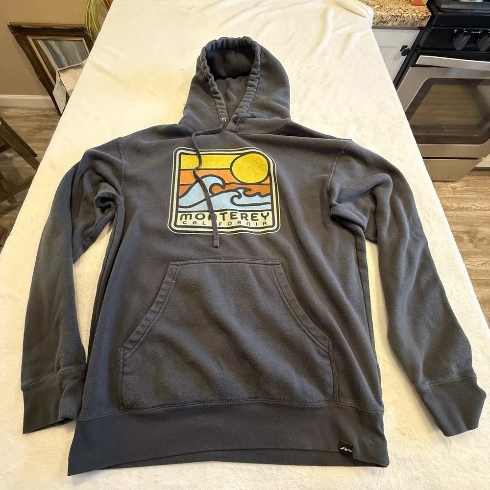 Techstyles Monterey California Surf Graphic Hoodie Pullover Gray Men's LG Large